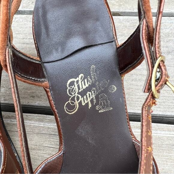 VTG 70s Hush Puppies Brown Velvet Sling Back Heels 8 1/2M - Picture 3 of 8